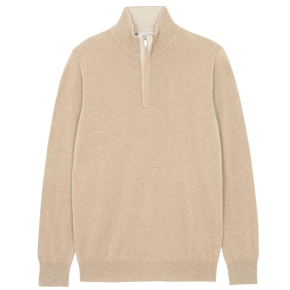 Kujten Finn Cashmere Half Zip Pullover - Beige