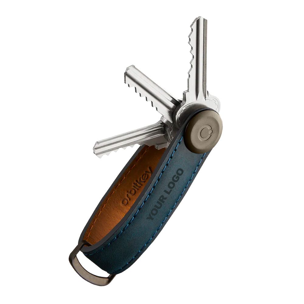 Gepersonaliseerde Orbitkey Crazy Horse Leren Sleutelhouder - Navy