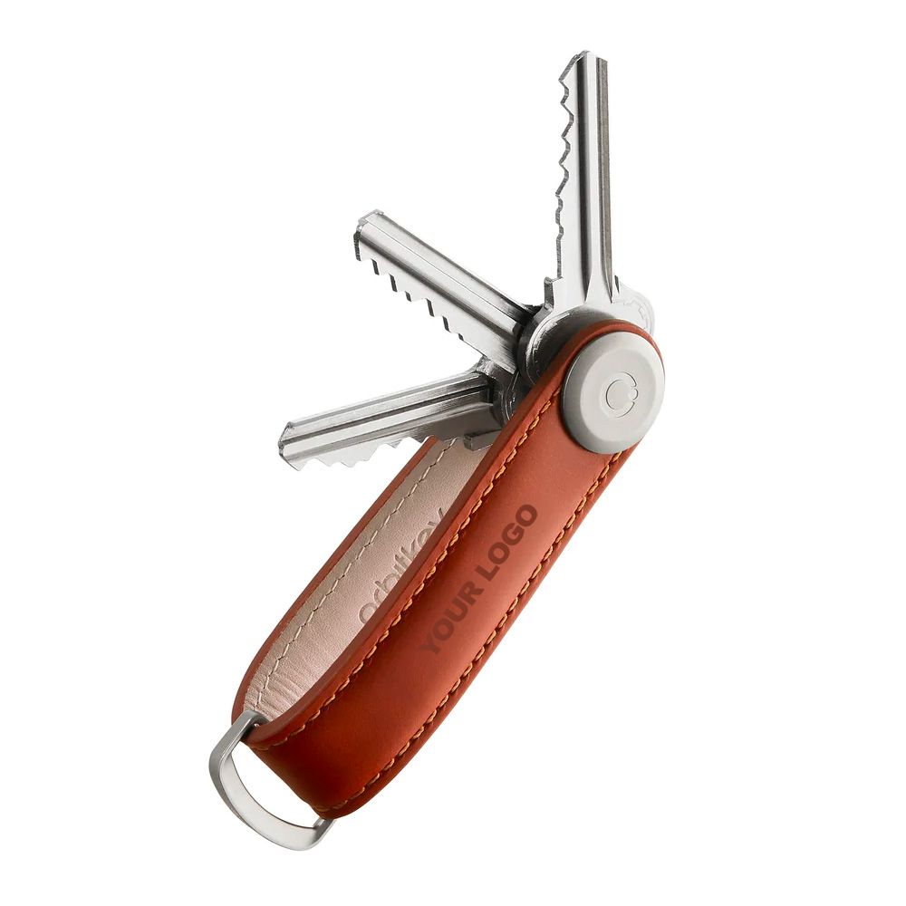 Gepersonaliseerde Orbitkey Leren Sleutelhouder - Cognac