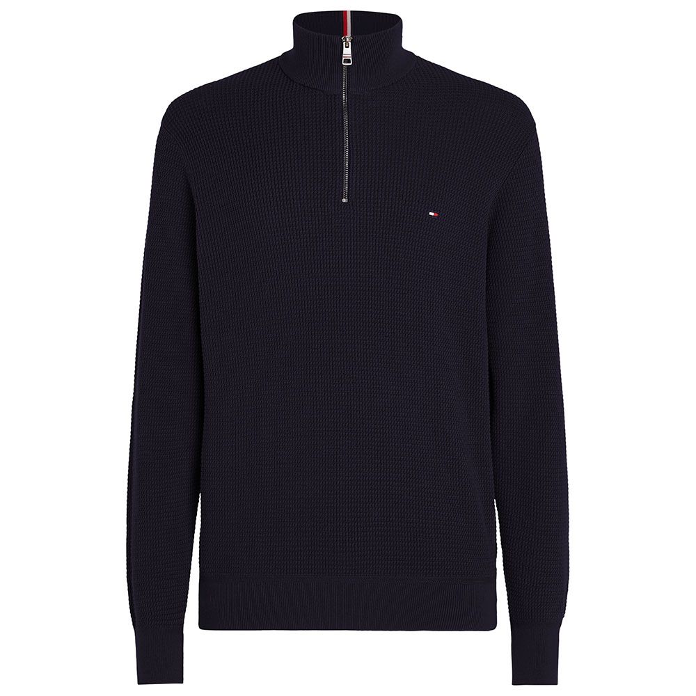 Tommy Hilfiger Pull Tricoté Structuré À Demi-Zip - Marine