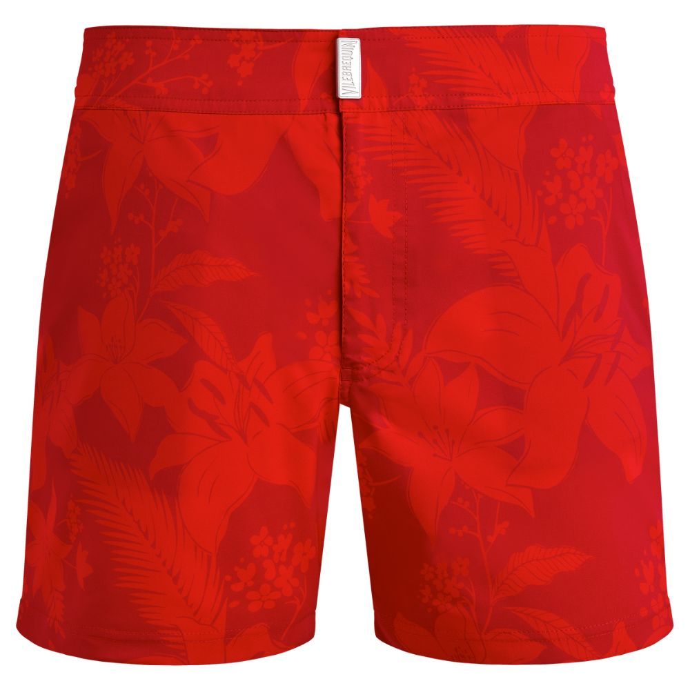 Vilebrequin Swim Shorts Flat Belt Flower Power - Red