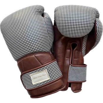 Elite Houndstooth Leather Boxing Gloves (Strap Up) - Brown