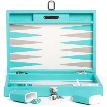 Leather Backgammon in Turquoise