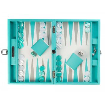 Hector Saxe Backgammon En Cuir - Turquoise