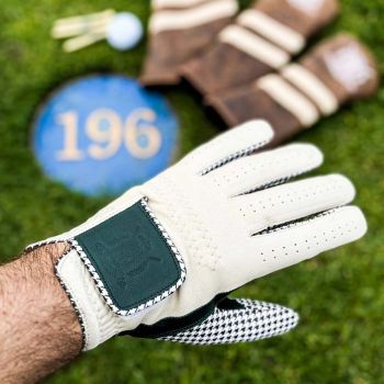 Modest Vintage Player Pro Houndstooth Cabretta Leather Golf Gloves - Green / Cream