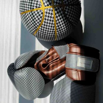 Modest Vintage Player Elite Houndstooth Leather Boxing Gloves - Brown