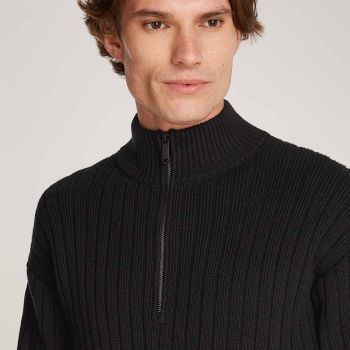 Calvin Klein Pull Semi-Zippé Côtelé - Noir