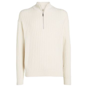 Calvin Klein Pull Semi-Zippé Côtelé - Blanc-Cassé