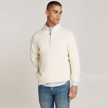 Calvin Klein Pull Semi-Zippé Côtelé - Blanc-Cassé