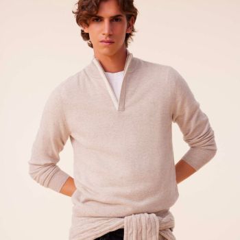 Kujten Finn Pullover Demi-fermeture En Cachemire - Beige