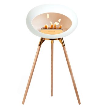 Le Feu Bio Fireplace White Ground Wood High - Soaptreated Oak - Rosé Gold Edition