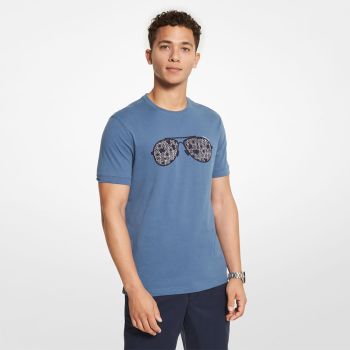 Michael Kors Newsprint Logo Aviator T-shirt - DK Chambray