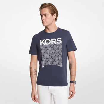 Michael Kors T-shirt med avispapir og logo - Navy