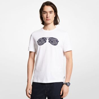 Michael Kors Aviator T-shirt med avispapir og logo - Hvid 