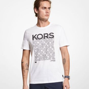 Michael Kors T-shirt med avispapir og logo - hvid