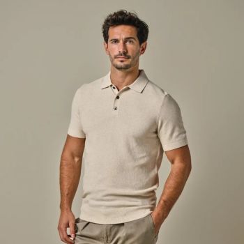 Profuomo Polo i bomuld og hør - Off-White