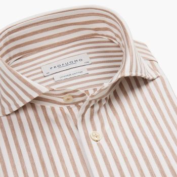 Profuomo Stribet japansk strikket skjorte - Beige
