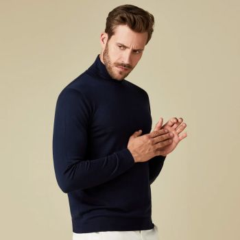 Profuomo Col Roulé En Laine Mérinos - Marine