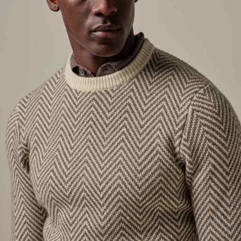 Profuomo Pullover i uld med sildeben og rund hals - Off White