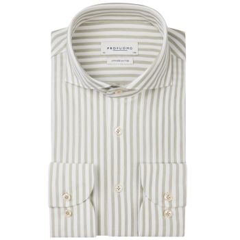 Profuomo Striped Japanese Knitted Shirt - Mid Green