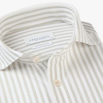Profuomo Stribet japansk strikket skjorte - Mid Green