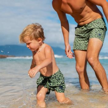 Son of a Beach Short De Bain Uni Père & Fils Léopard - Vert
