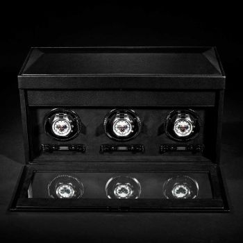 WOLF British Racing Remontoir De Montre Triple Avec Rangement - Noir