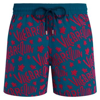 Vilebrequin Velvet Flocked Turtles Logo Swim Shorts - Blue