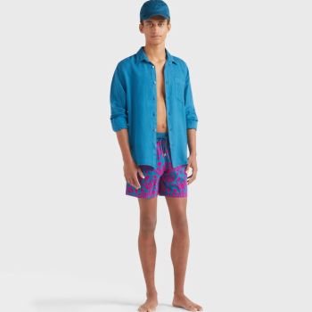 Vilebrequin Moorea Zwembroek Met Velvet Structuur Logo Schildpadden - Blauw